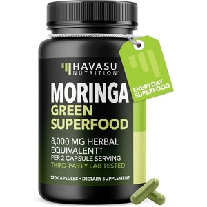 Moringa Green Superfood Capsules, 10:1 Moringa Leaf Extract Supplement for Antioxidant Support, Havasu Nutrition - 1 of 4