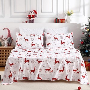 Christmas Printed Cotton Flannel Sheet Set - 1 of 4