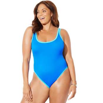 Swimsuits For All Women's Plus Size Plunge One Piece Swimsuit - 14, Blue :  Target