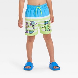 Toddler Boys' Toy Story Striped Swim Shorts - Green - 1 of 3