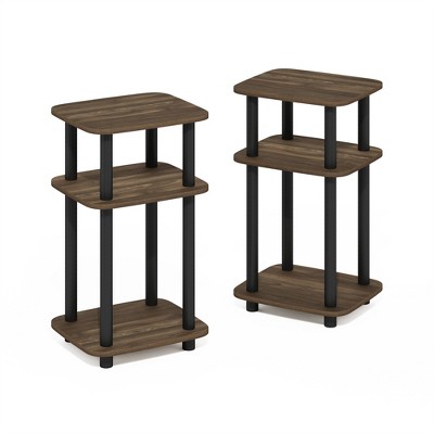 Furinno Just 3-Tier Turn-N-Tube Curve End Table, Side Table, 2-Pack, Columbia Walnut/Black