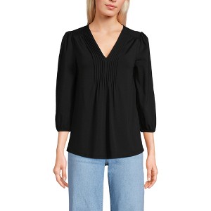 Lands' End Women's 3/4 Sleeve Lightweight Jersey Pintuck V-neck Top - 1 of 2