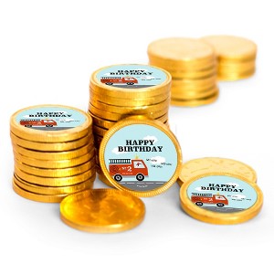 84 Pcs Fire Truck Kid's Birthday Candy Party Favors Chocolate Coins with Gold Foil - 1 of 2