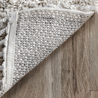 Ivory Plush Braided Tassel Shag Area Rug, 6'7" x 9'