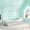 Twin Floor Bed Frame With Roof, Pine Solid Wood Platform Bed Frame With Trundle Twin Bed, House Bed For Boys Girls Bedroom - 2 of 4