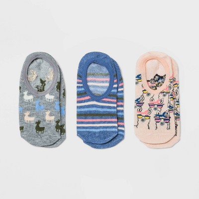 Women's Llama 3pk Liner Socks - Xhilaration™ Peach/Blue/Gray 4-10
