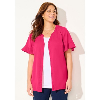 Catherines Women's Plus Size Isabella Romance Blouse - 4X, Pink Burst