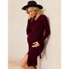 Maternity Cable Knit Sweater Long Sleeve Bodycon Dress V Neck Fall Casual Slit Midi Dress Baby Shower Photoshoot Belt - 2 of 4