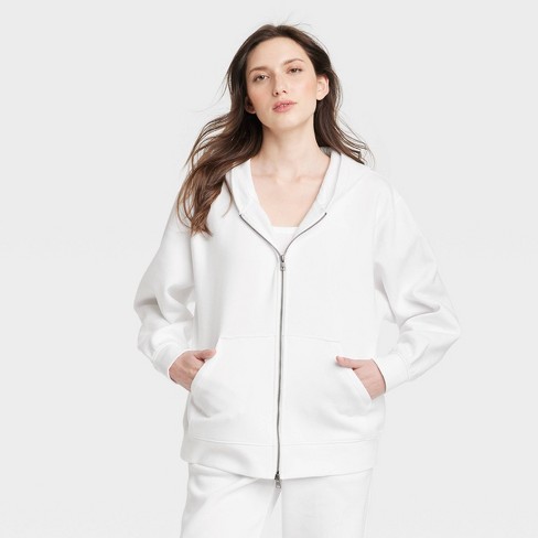 Women's Oversized Hooded Zip-up Sweatshirt - Universal Thread™ White Xs :  Target