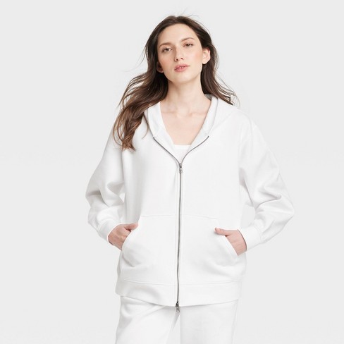 Women s Oversized Hooded Zip Up Sweatshirt Universal Thread White XS