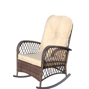 Lyngins Outdoor Rattan Nursery Rocking Chair,Upholstered Glider Rocking Chair with Wide Armrests,Polyester Accent Chair for Living Room - 1 of 4