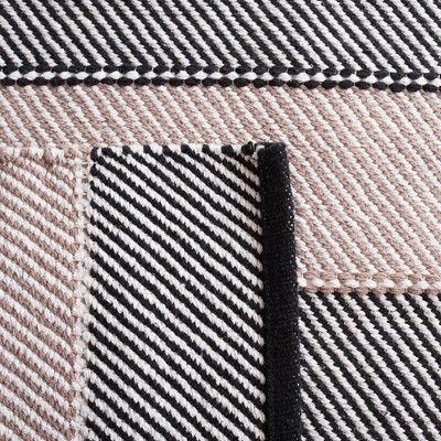 Ivory and Black Wool Cotton Striped 3' x 5' Handmade Rug