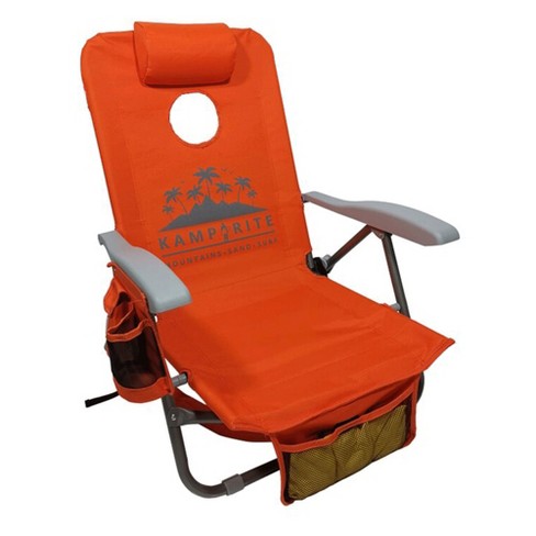 Kamp-Rite BC050 SAC-IT-UP Portable Reclining Folding Camping Patio Lounge Lawn Cornhole Beach Chair Seat with Backpack Straps and Holder, Orange - image 1 of 4