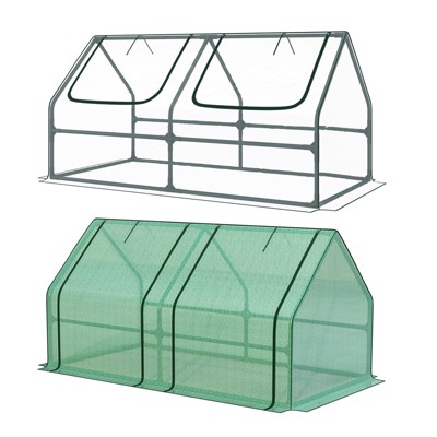 Aoodor 6 x 3 x 3 ft Mini Greenhouse with 2 Zipper Doors, Water-Resistant, UV-Protected for Flowers, Vegetables, and Herbs, Includes 2 Covers