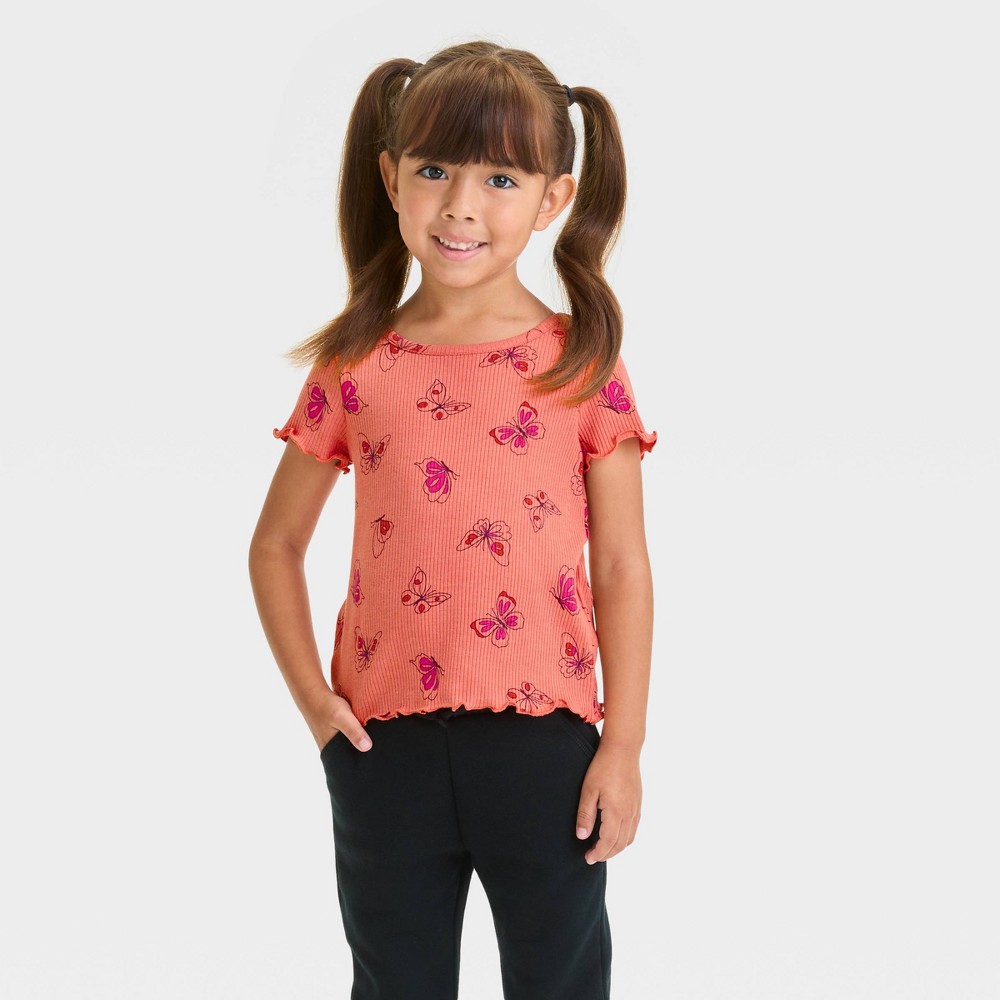 Toddler Girls' Butterfly Ribbed Short Sleeve T-Shirt - Cat & Jack™ Orange 2T