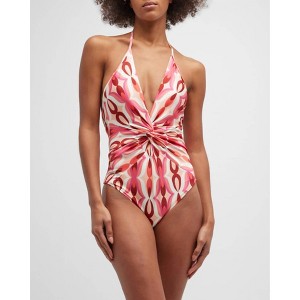 Women's Twist Halter-Neck Plunge One-Piece Swimsuit - PatBo - 1 of 2