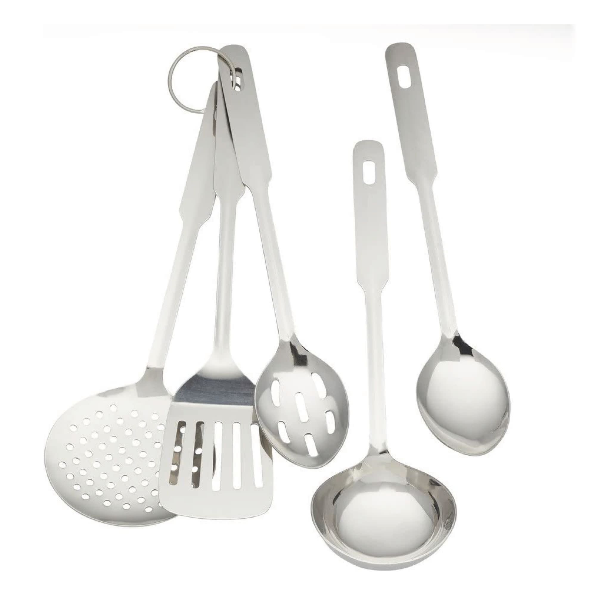 Amco Everyday Utensil Set (5-Piece) - Stainless Steel & Heat Resistant, Hang Hole for Easy Storage - Dishwasher Safe - Ideal Kitchen Gadget