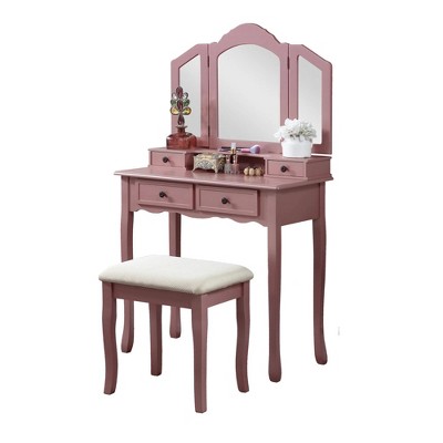 Wooden Vanity Make Up Table and Stool Set, Rose Gold
