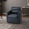 Eulalia 28.74 Wooden Upholstery Wide Genuine Leather Swivel Chair with Swivel Metal Base and Squared Arms| ART OF LIVING DESIGNS - 2 of 4