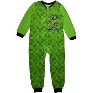 Minecraft Little/Big Boys' One-Piece Hooded Union Suit Pajamas - 1 of 4