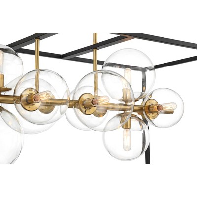 Matte Black and Gold Linear Pendant Chandelier with Glass Shades