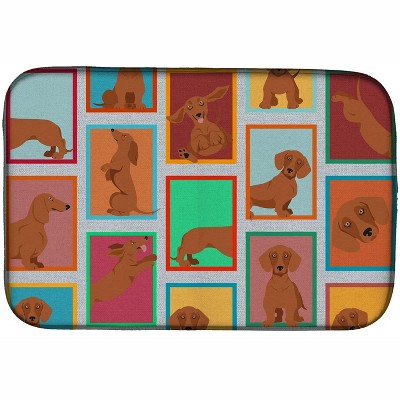Lots of Red Dachshund Dish Drying Mat Absorbent Dish Drying Mat Pad for Kitchen Counter Dish Drainer Mat for Countertop, 14 x 21", Multicolor