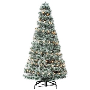 JIONJOY Snow Flocked Artificial Christmas Tree – Hinged Spruce Foldable Metal Stand for Holiday Decor - 1 of 4