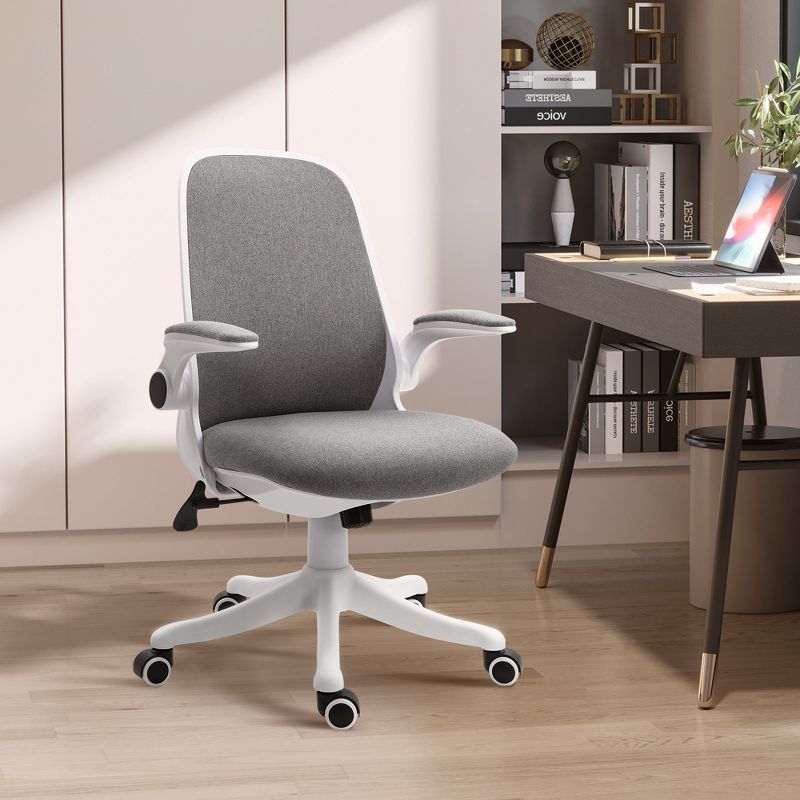 Vinsetto Linen-Touch Fabric Office Desk Chair Swivel Task Chair with Adjustable Lumbar Support, Height and Flip-up Padded Arms, 3 of 8