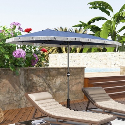 Extra Large Dark Blue Polyester Patio Umbrella with Fringe