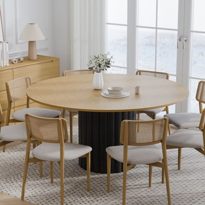 PexFix 60" Solid Wood Round Dining Table Kitchen Table for 6-8 with Tabletop & Textured Cylindrical Base for Living/Dining Room Coffee Office Natural