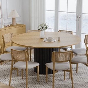PexFix 60" Solid Wood Round Dining Table Kitchen Table for 6-8 with Tabletop & Textured Cylindrical Base for Living/Dining Room Coffee Office Natural - 1 of 4