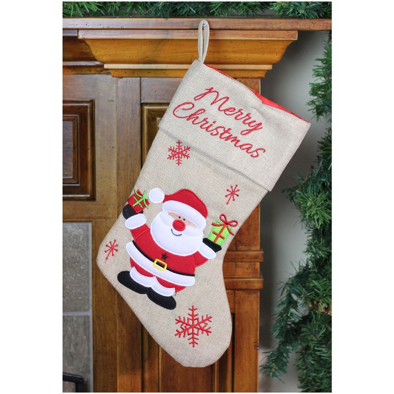 Northlight 19" Beige and Red Santa Claus Embroidered Christmas Stocking, 2 of 5