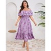 Women Plus Size Off Shoulder Maxi Dress Ruffle Flowy Summer Casual Boho Long Dresses - 2 of 4