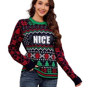 BLUEMING Christmas Sweater Womens Crewneck Long Sleeve Xmas Holiday Knit Pullover Top - 1 of 4