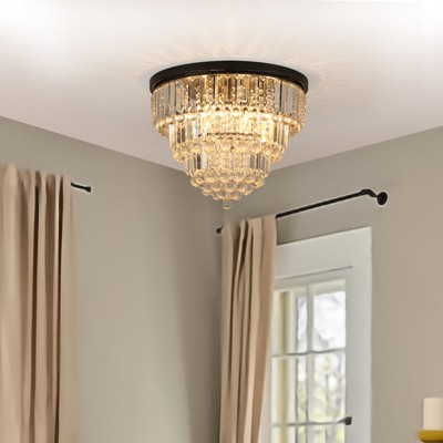 DOMETOUR 20'' Black Crystal Flush Mount Ceiling Light – 6-Light Chandelier for Living, Dining, Bedroom (Bulb Not Included)