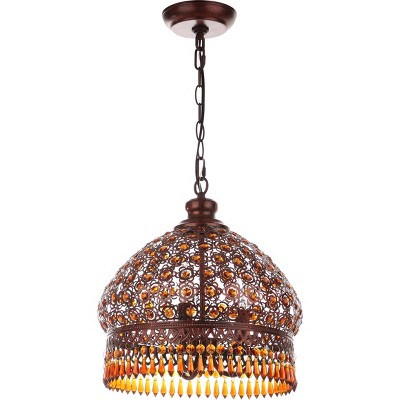 18.3" Sultan Jeweled 3 Light Pendant Dark Bronze/Amber - Safavieh