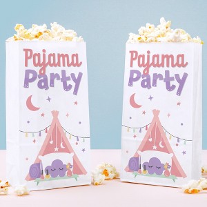 Big Dot of Happiness Pajama Slumber Party Popcorn Bags, Girls Birthday Party Favor Snack Treats, Free-Standing Individual White Paper Bags - 25 Count - 1 of 4
