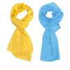 Wrapables Lightweight Silky Satin Solid Colored Scarf (Set of 2), Marigold and Peacock Blue - 4 of 4