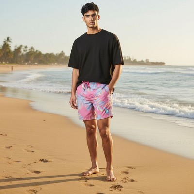 Мужские брюки UZZI Amphibious Gear Men's Pastel Leaves Swim Trunks | Pink Medium — фото 2
