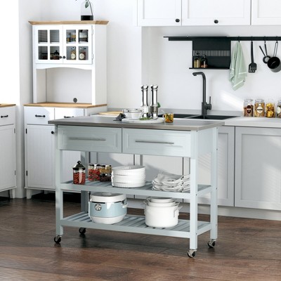 Homcom Grey Stainless Steel Top Kitchen Cart with Shelves and Drawers