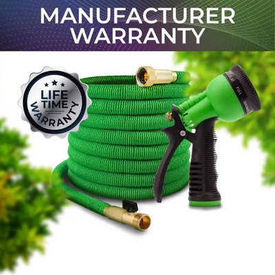 ELJGET 75 100ft Expandable Flexible Garden Water Hose, HEAVY DUTY 4X Stronger Deluxe Hose, Green