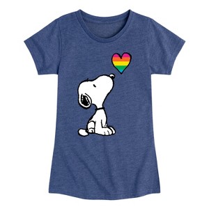 Girls' - Peanuts - Snoopy Rainbow Heart Fitted Short Sleeve Graphic T-Shirt - 1 of 4
