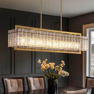 Siljoy Luxury Rectangle Crystal Chandelier Modern Rectangular Led Pendant Lighting Gold Hanging Light Fixture for Dining Room Kitchen Island - 1 of 4