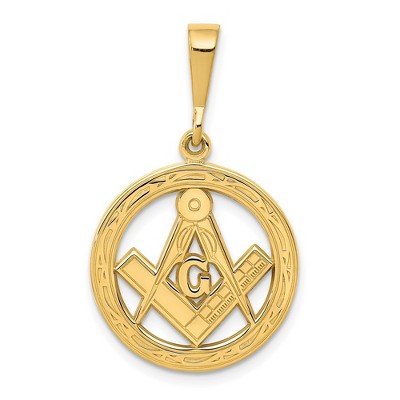 Black Bow Jewelry 14k Yellow Gold Masonic Circle Pendant, 18mm or 23mm