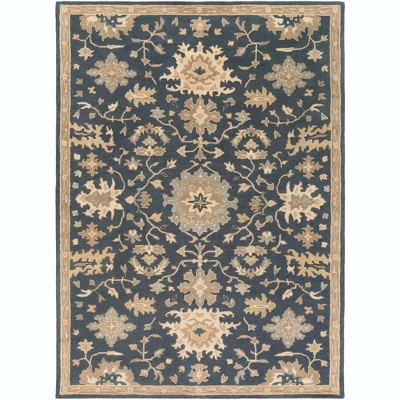 Mark & Day Ness 8'x11' Rectangle Tufted Indoor Area Rugs Navy: Stain-Resistant Wool, Botanical Scroll Pattern, Traditional Style