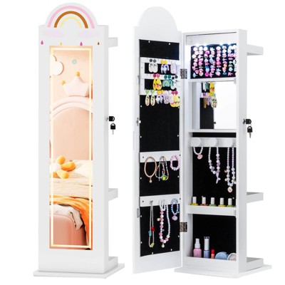 Safstar 3 In 1 Kids Jewelry Cabinet w/3-Color Lighted Full Length Mirror, Clothes Rack