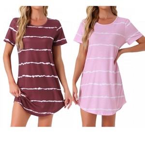 INSPIRE CHIC Women's 2 Pcs Round-Neck Curved-Hem Short-Sleeve Nightshirt Sleep Gown - 1 of 4