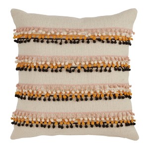 Saro Lifestyle Pom Pom Applique Pillow - Down Filled, 18" Square, Multi - 1 of 3