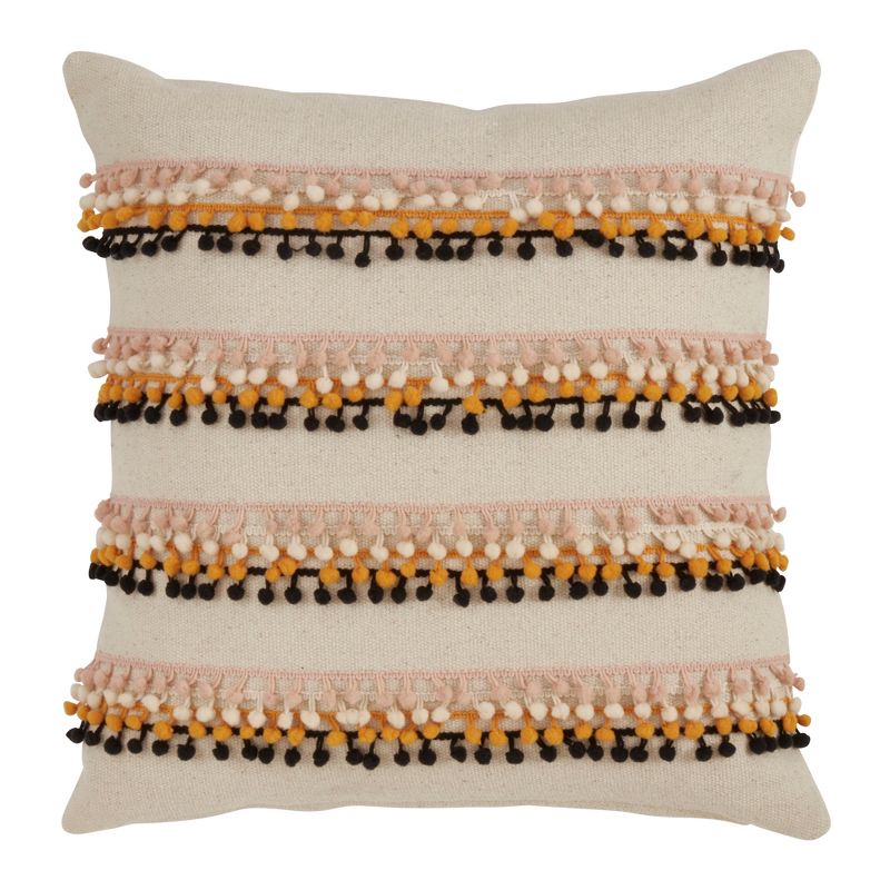 Saro Lifestyle Pom Pom Applique Pillow - Down Filled, 18" Square, Multi, 1 of 3