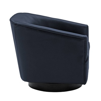 Midnight Blue Faux Leather Swivel Barrel Accent Chair